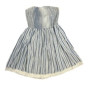 Aeropostale Womens Strapless Y2K Romantic  Dress Blue White‎ Stripe Lace Trim XS